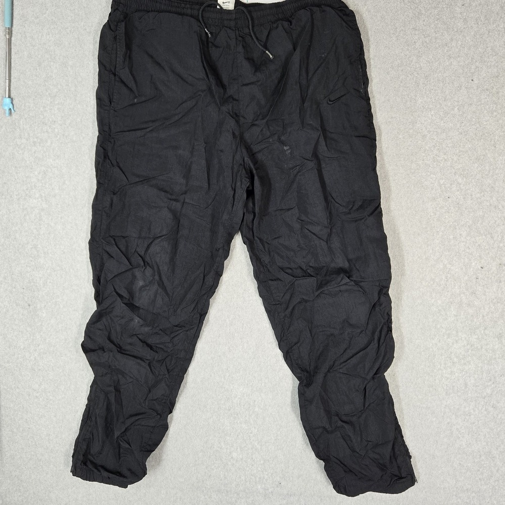 VINTAGE Nike Men Activewear Pants L Black Track Nylon Swoosh 29" Inseam READ